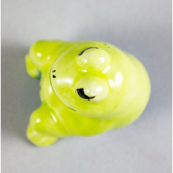 Vintage 1980's Miniature Green Ceramic Frog Figurine with Blue Print Shorts - Picture 5 of 6